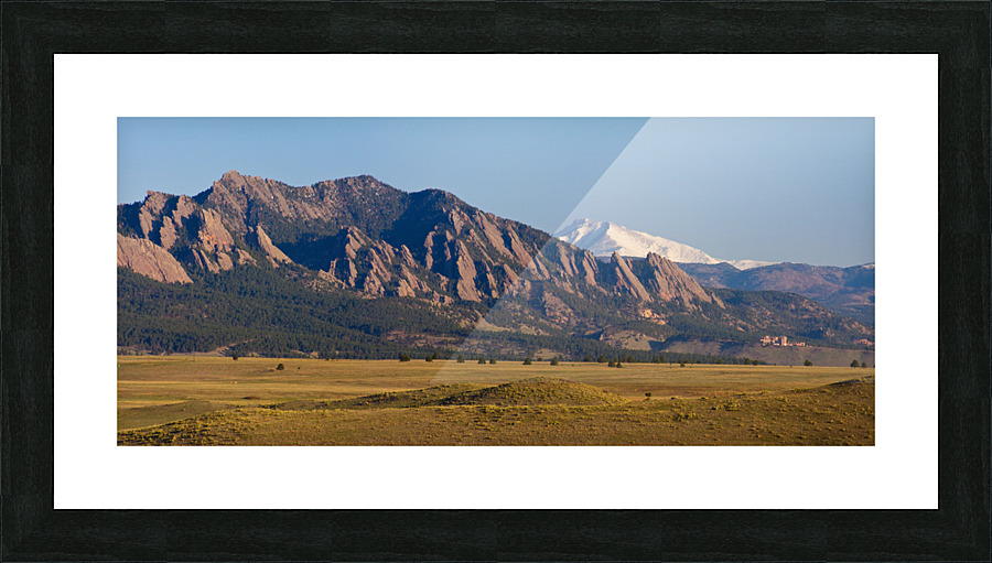 Flatirons Snow Covered Longs Peak Panorama Impression et Cadre photo