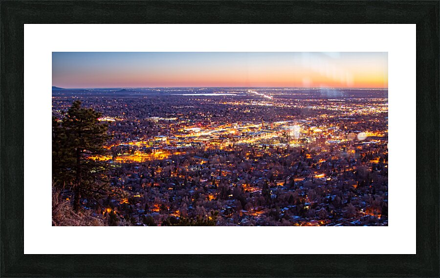 City Of Boulder Colorado Downtown Scenic Sunrise Panorama   Picture Frame print