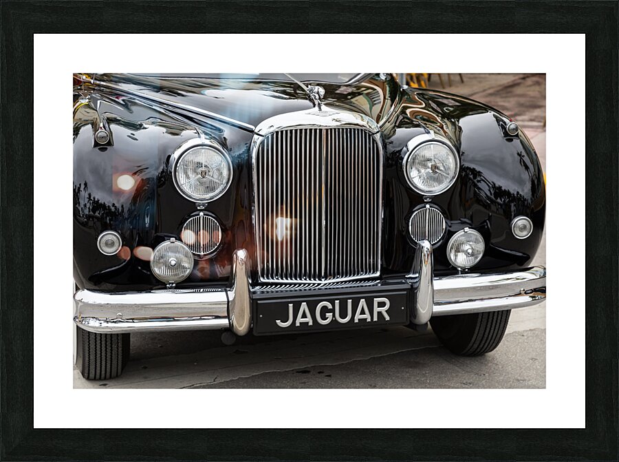 Front End of a Classic Old Black Jaguar Picture Frame print