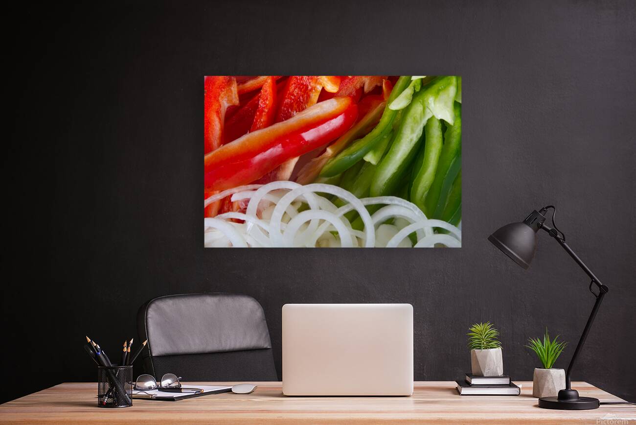 Raw Red Peppers Green Peppers and Onions Reproduction