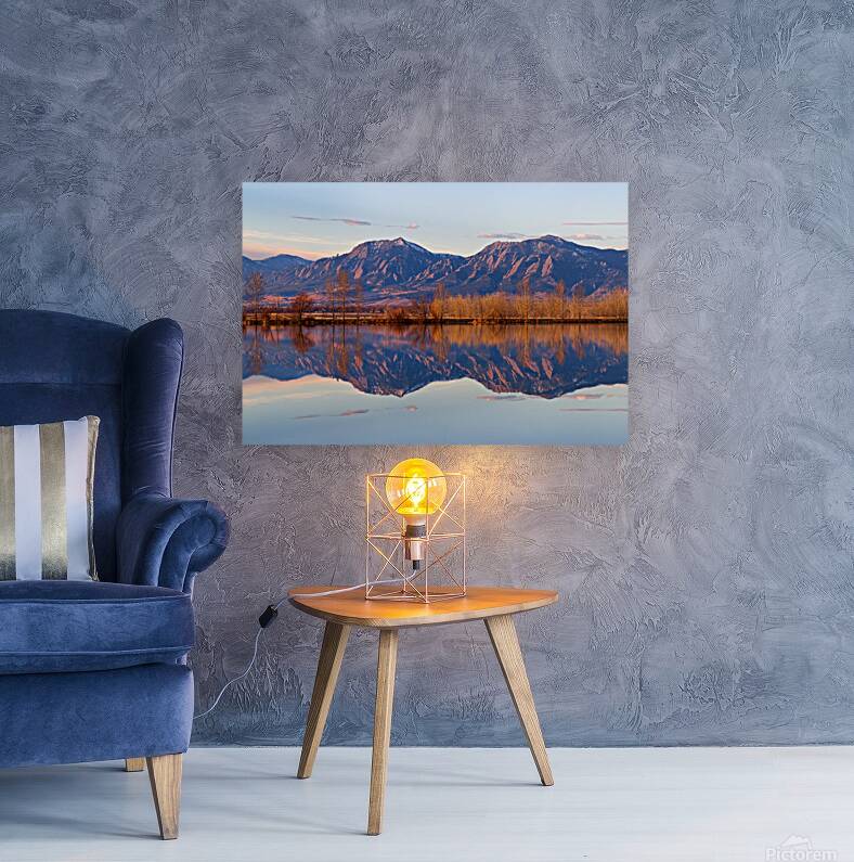 Flatirons Sunrise Reflections Light Panorama Boulder Colorado  Reproduction