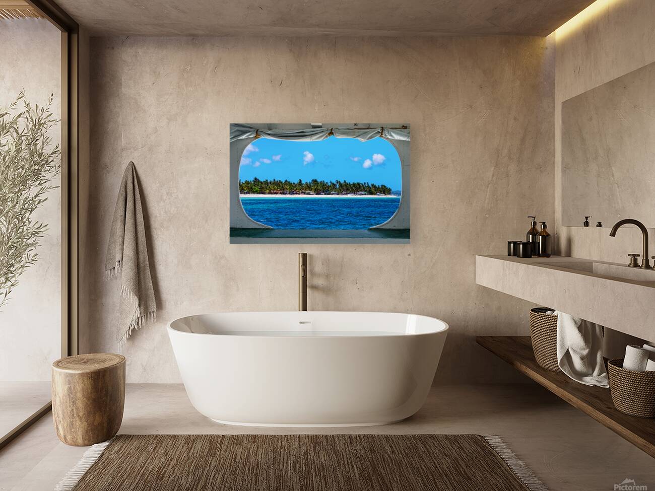 Tropical Island Boat Window View  Reproduction