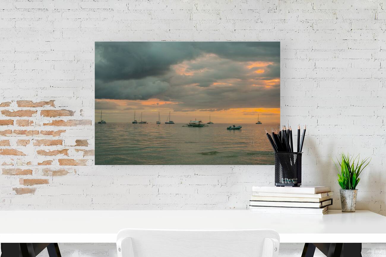 Sails Silhouetted in Sunsets Glow Camotes Twilight  Reproduction