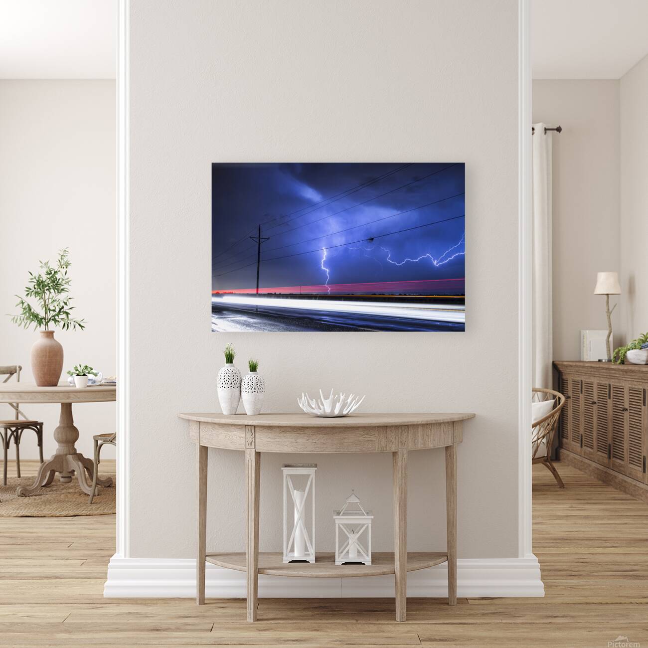 Lightning Storm Energy Over Open Highway Reproduction