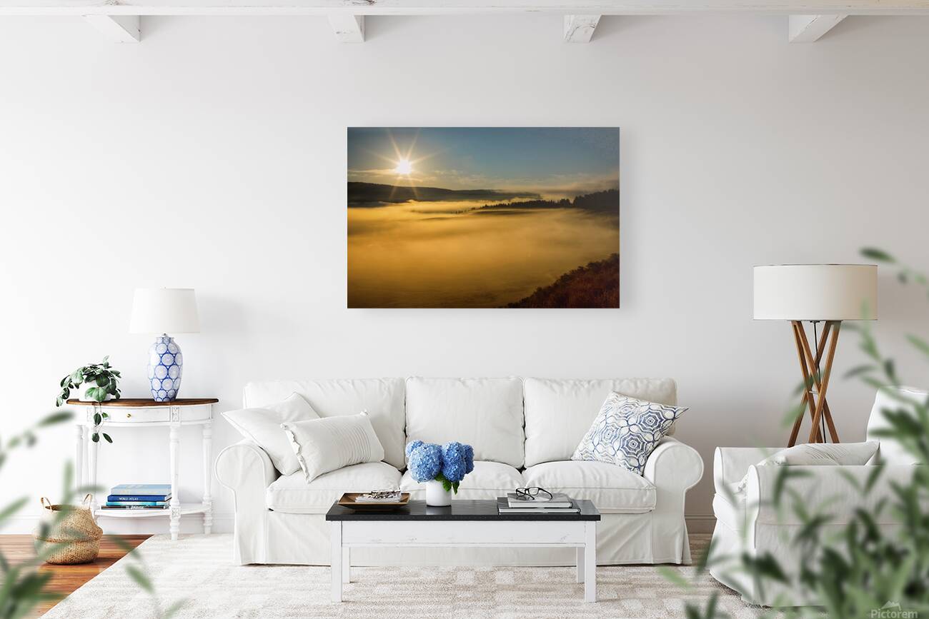 Golden Mist Sunrise Fog On Yellowstone Lake Reproduction