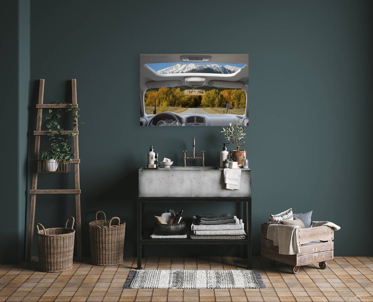 Colorado Road Trip View Snowy Peaks Golden Aspen Reproduction