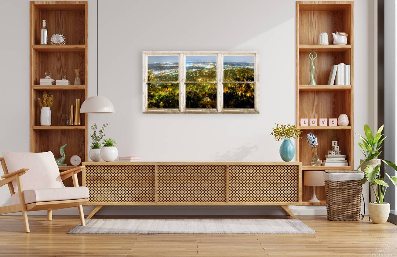 City Lights Picture Window Frame Photo Art Reproduction