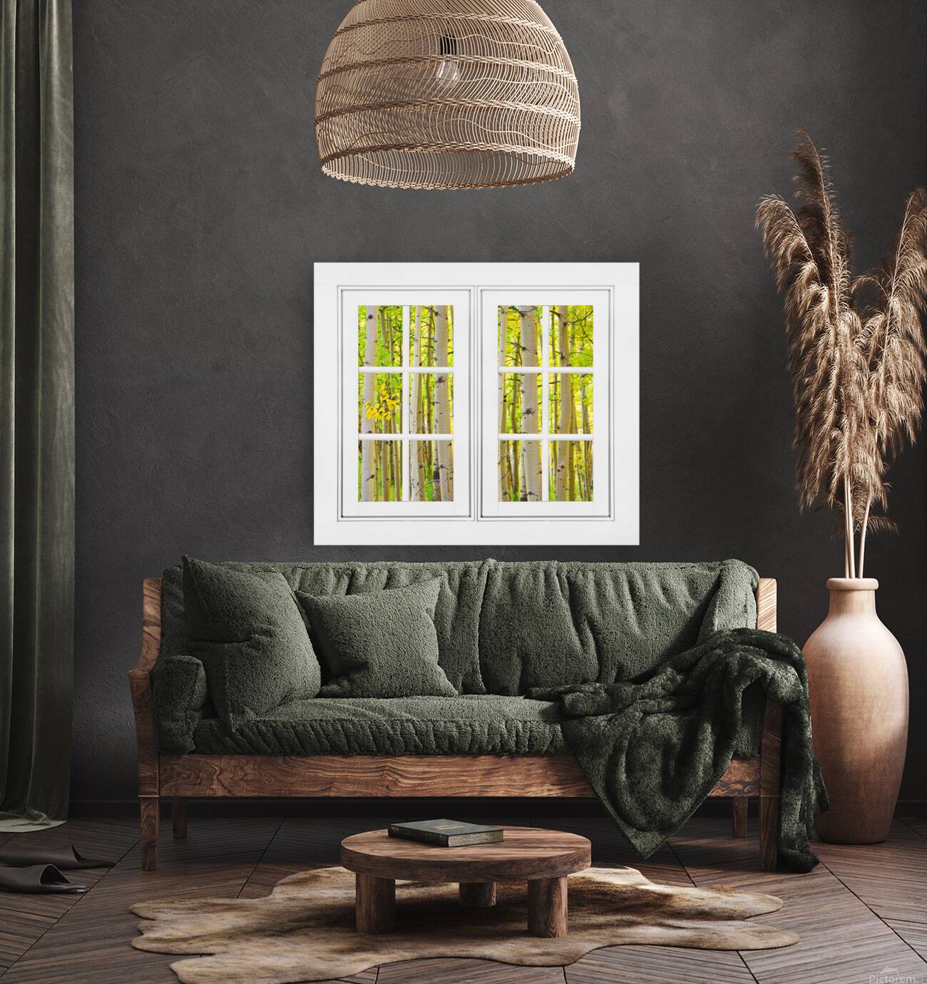 Aspen Forest White Picture Window Frame View Reproduction