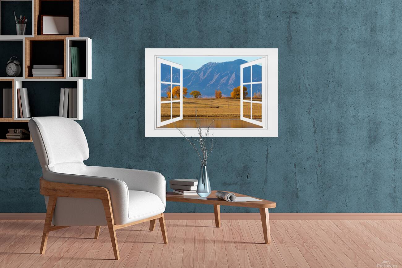 Boulder Flatirons Autumn Trees  Open Window View Reproduction