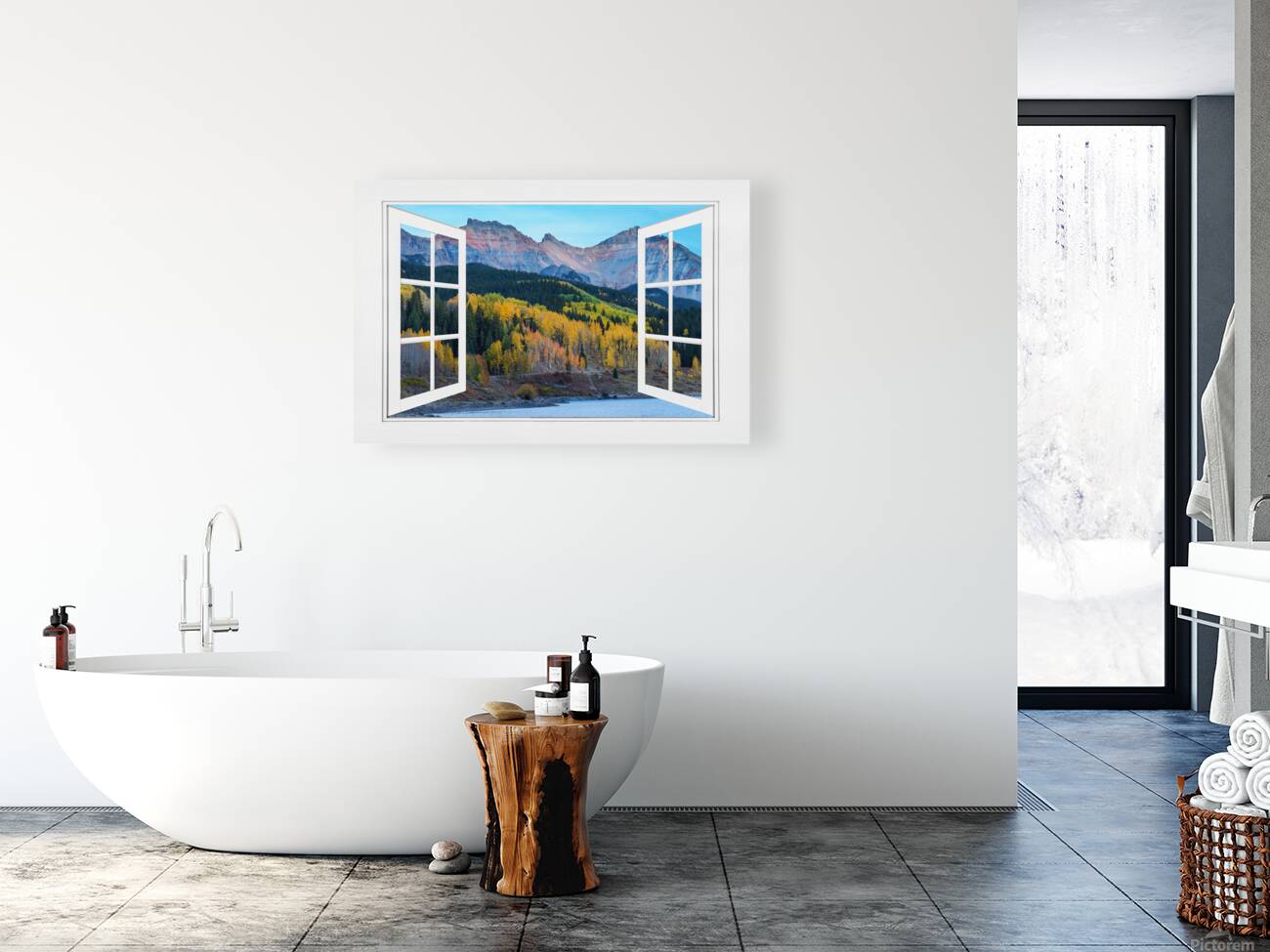 Trout Lake Autumn Rocky Mountain Open White Window Reproduction