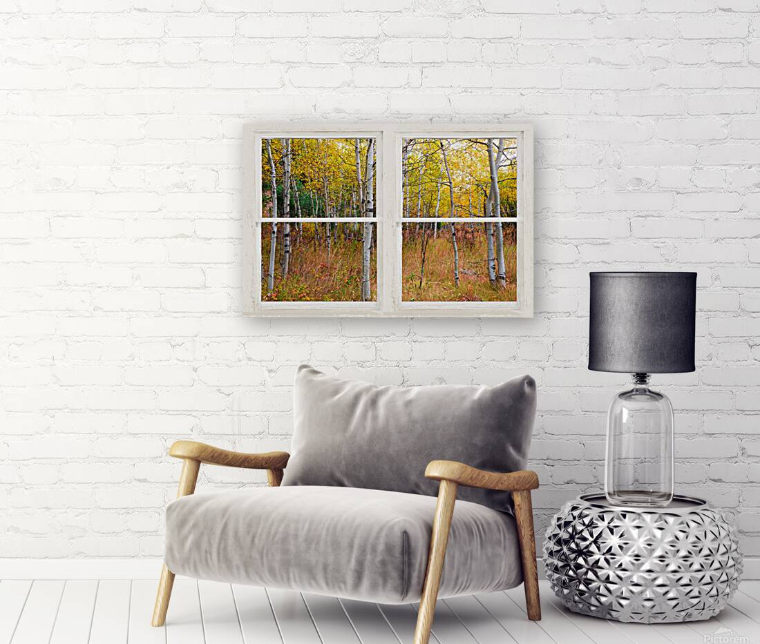 Happy Forest  Autumn Season Rustic Window View Reproduction