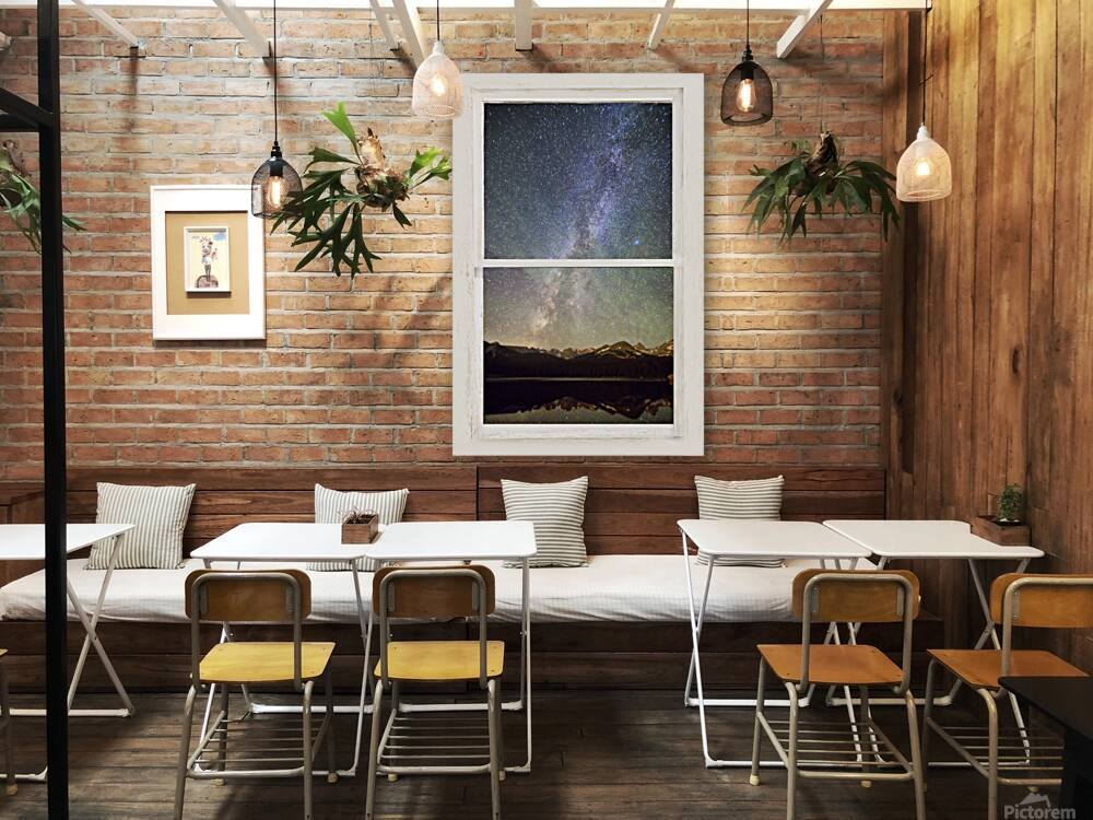 Milky Way Mountains White Rustic Window Reproduction