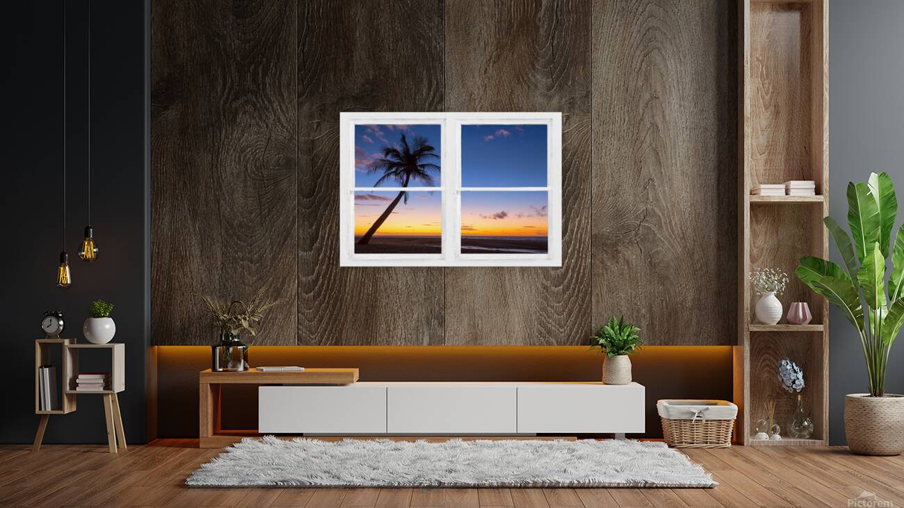 Tropical Paradise Colorful Sunset Whitewash W Reproduction