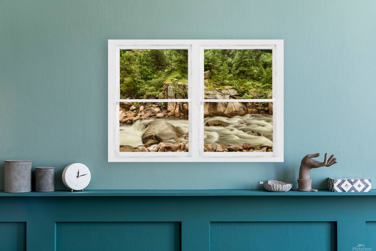 Mountain Stream Whitewash  Window View Reproduction