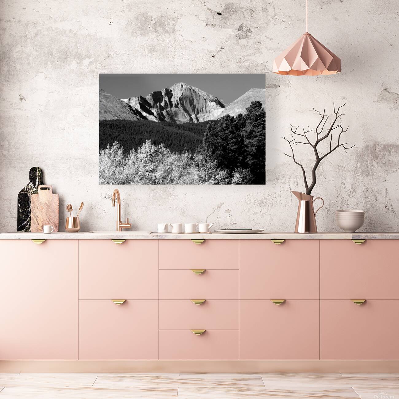 Longs Peak Autumn Aspen Landscape View BW Reproduction