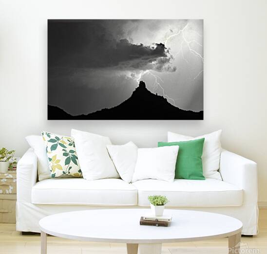 Pinnacle Peak Arizona Lightning Strike BW Reproduction