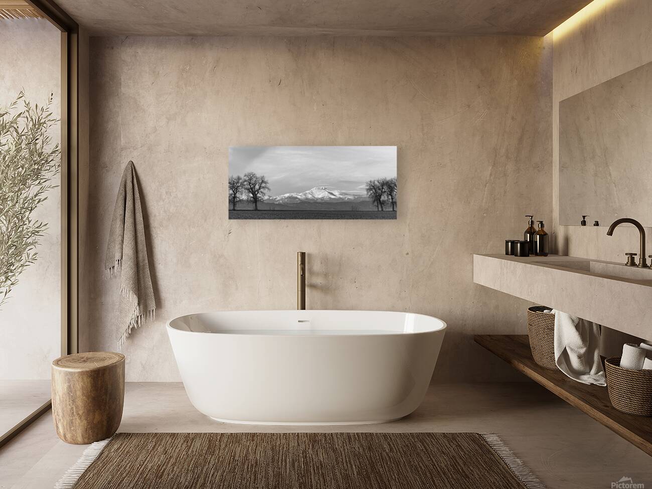 Twin Peaks Between The Trees BW Panorama Reproduction