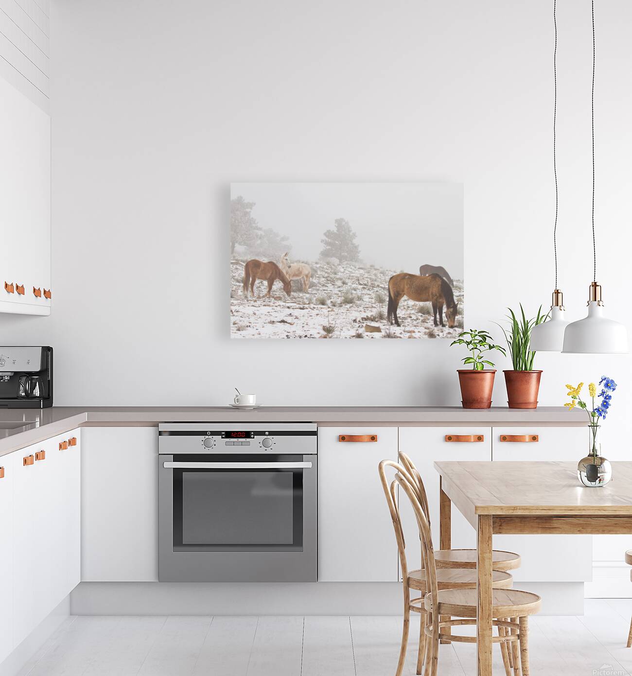 Horses Winter Snow Fog Reproduction