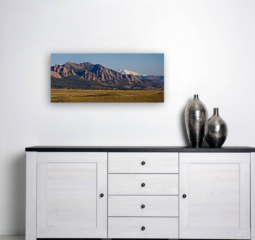 Flatirons Snow Covered Longs Peak Panorama Reproduction