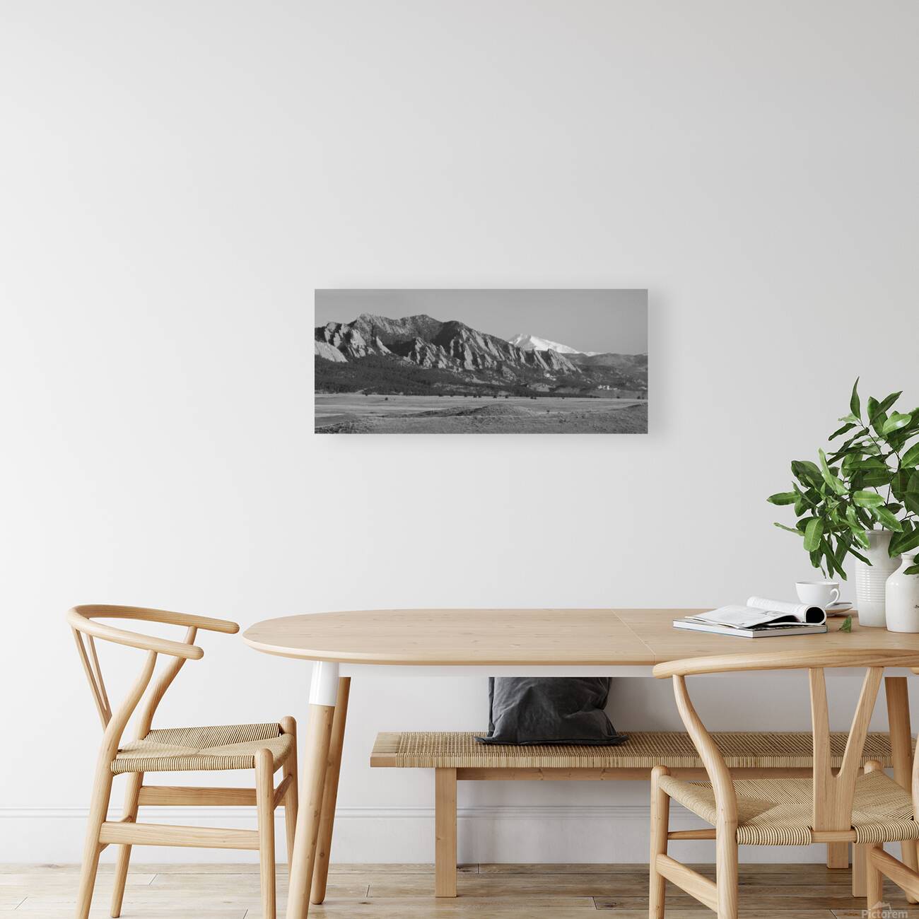 Boulder CO Flatirons Snow Covered Longs Peak Panorama BW Reproduction