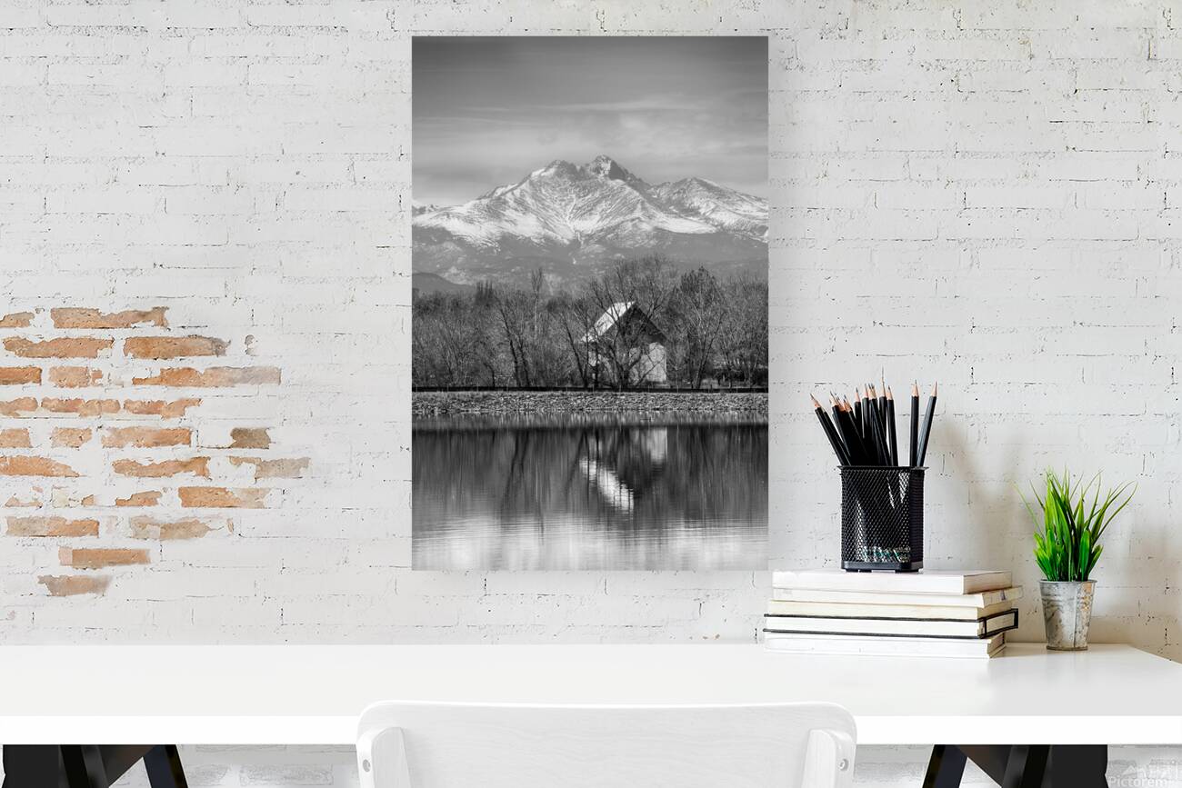 St Vrain Ponds Longs Peak View In Black and White Reproduction