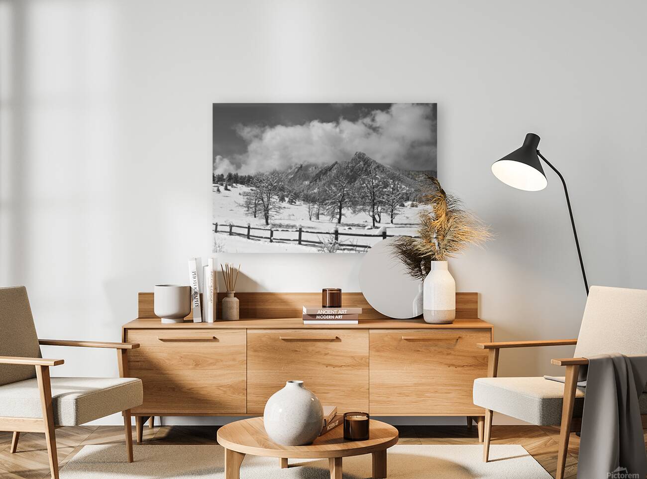Boulder Colorado Snowy Flatirons Landscape Black and White Reproduction
