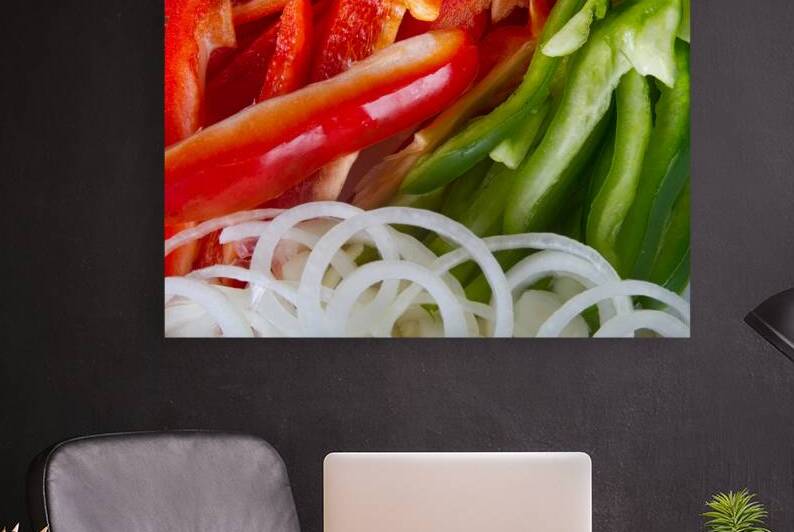Raw Red Peppers Green Peppers and Onions by Bo Insogna