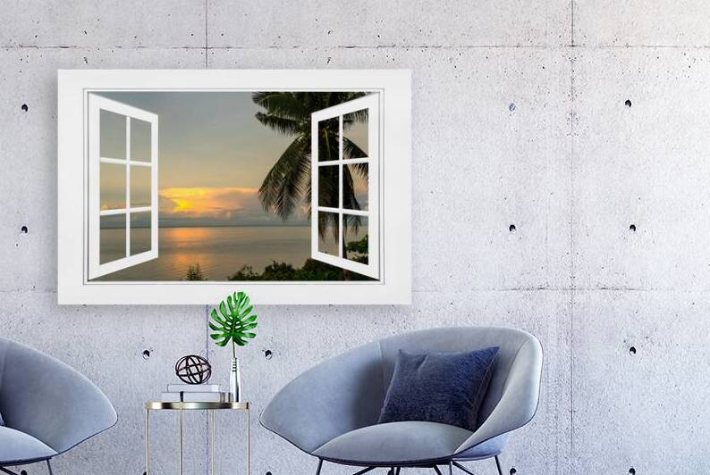 Tropical Sunset White Open Window Frame View by Bo Insogna