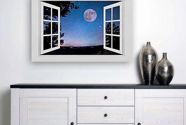 Starry Full Moon White Open Window View by Bo Insogna