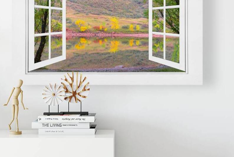 Autumn Lake Open White Picture Window View by Bo Insogna