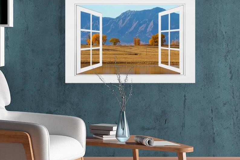 Boulder Flatirons Autumn Trees  Open Window View by Bo Insogna