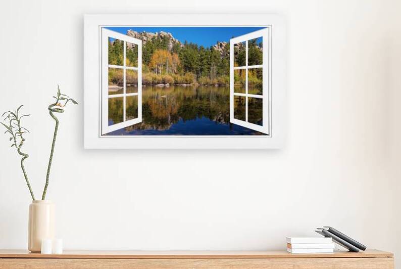 Peaceful Colorful Lakeside White Open Window View by Bo Insogna
