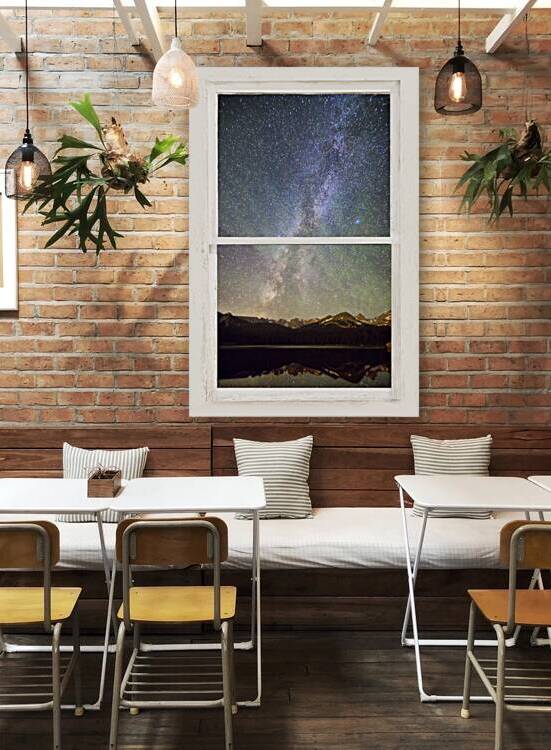 Milky Way Mountains White Rustic Window by Bo Insogna