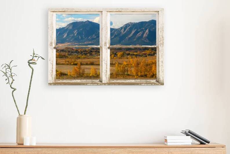 Boulder Colorado Flatirons Autumn  Rustic Window by Bo Insogna