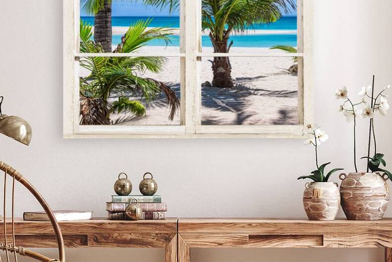 Tropical Paradise Rustic White Window View by Bo Insogna