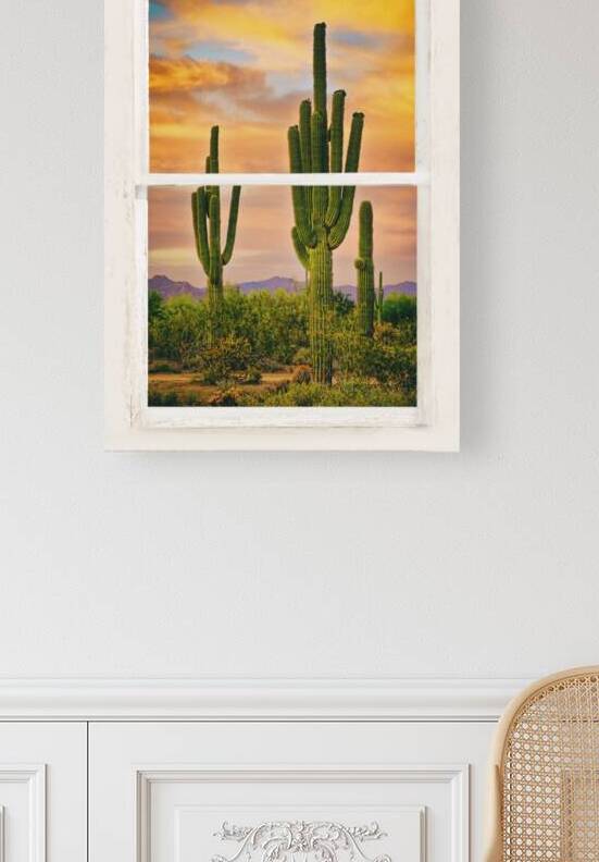 Southwest Desert Sunset View White Window by Bo Insogna