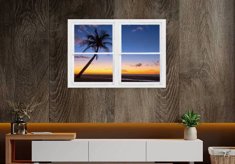 Tropical Paradise Colorful Sunset Whitewash W by Bo Insogna