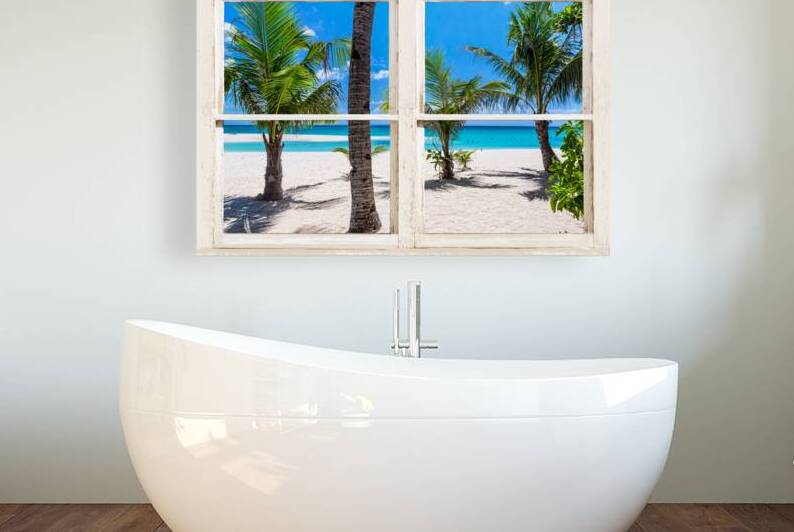 Tropical Island Rustic Window View by Bo Insogna