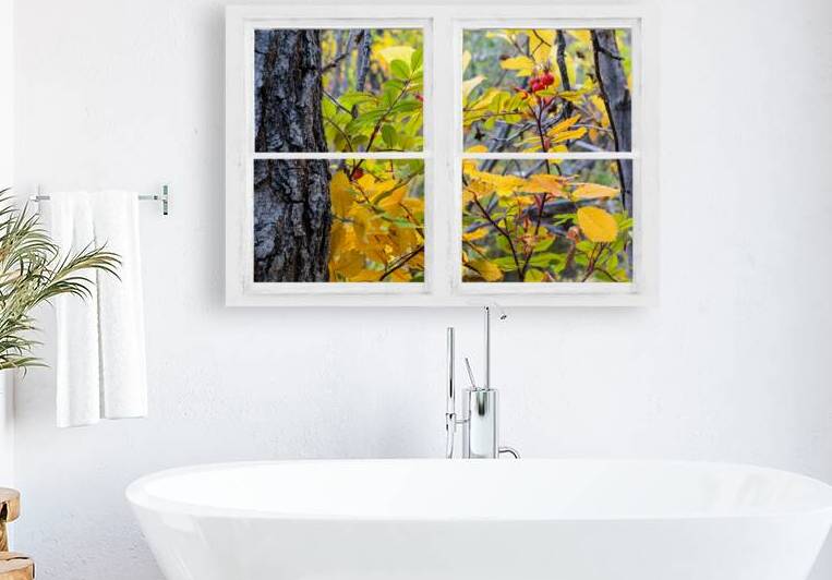 Wild Red Berries Forest Whitewash Picture Window by Bo Insogna