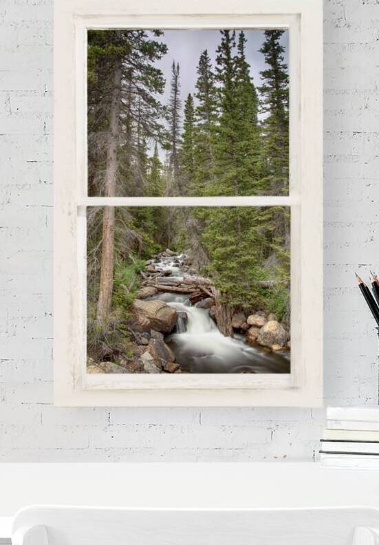 Rocky Mountain Stream White Rustic Window by Bo Insogna
