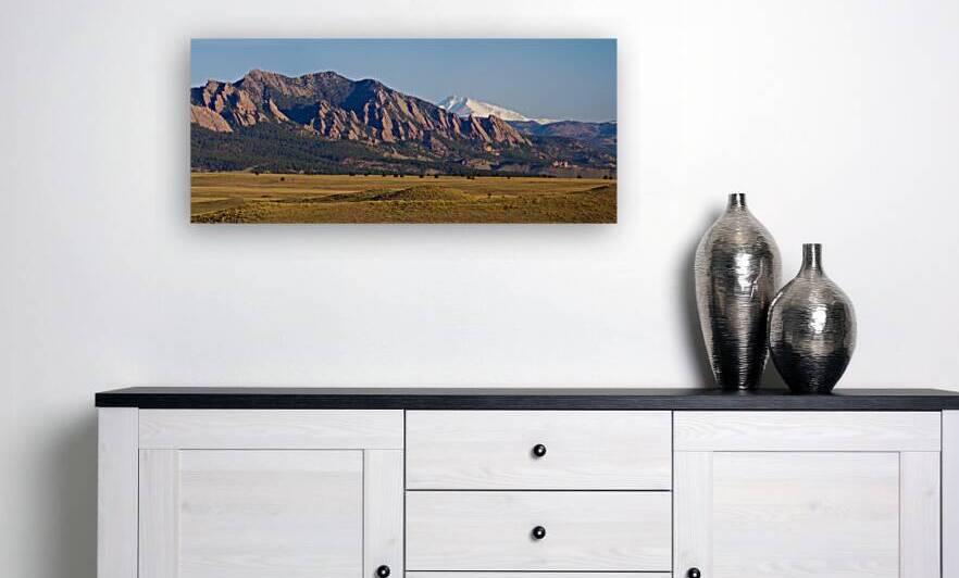 Flatirons Snow Covered Longs Peak Panorama by Bo Insogna