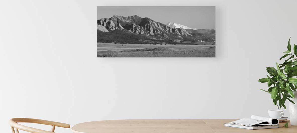 Boulder CO Flatirons Snow Covered Longs Peak Panorama BW by Bo Insogna