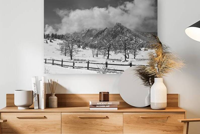 Boulder Colorado Snowy Flatirons Landscape Black and White by Bo Insogna