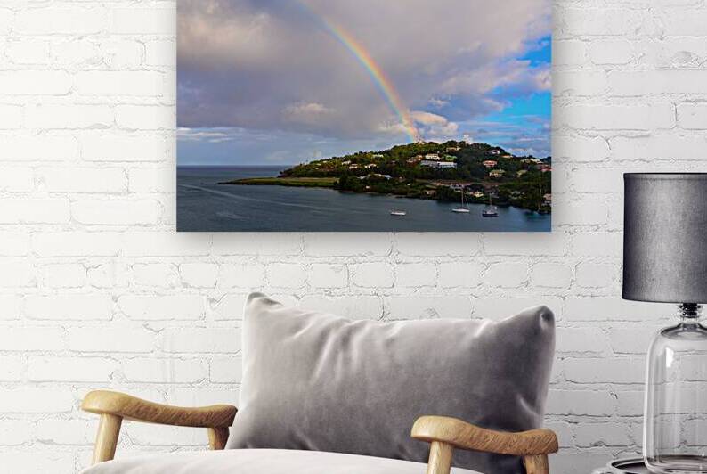 Rainbow Descending Near the Vigie Lighthouse in St Lucia by Bo Insogna