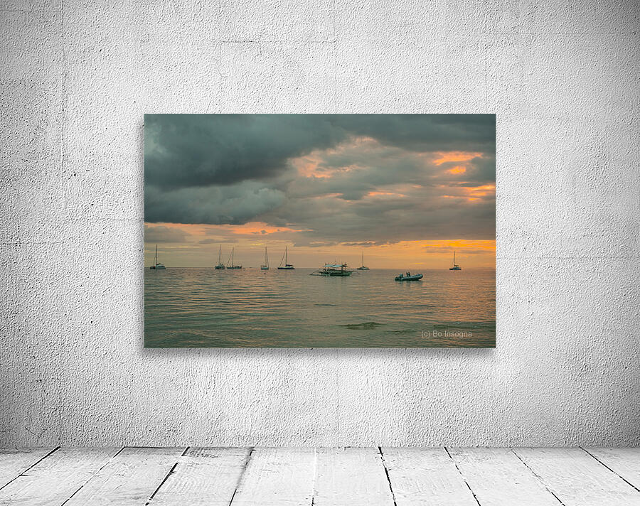 Sails Silhouetted in Sunsets Glow Camotes Twilight  Wall Preview