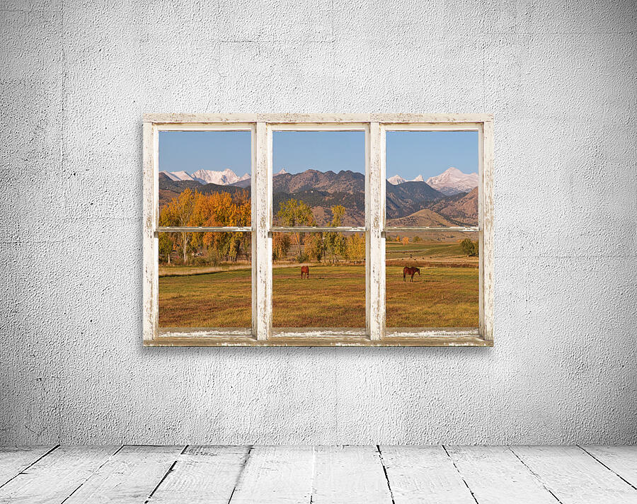 Horses Autumn White Barn Picture Window View Wall Preview