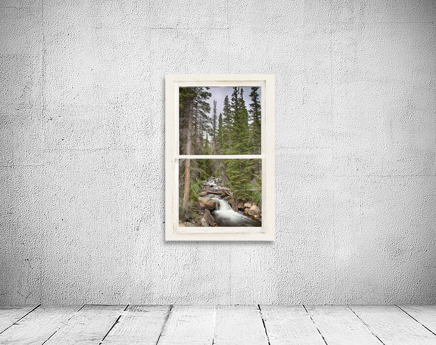 Rocky Mountain Stream White Rustic Window Wall Preview