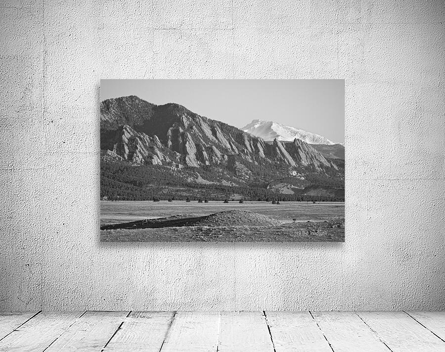Colorado Rocky Mountains Flatirons Snow Covered Longs Peak BW Wall Preview