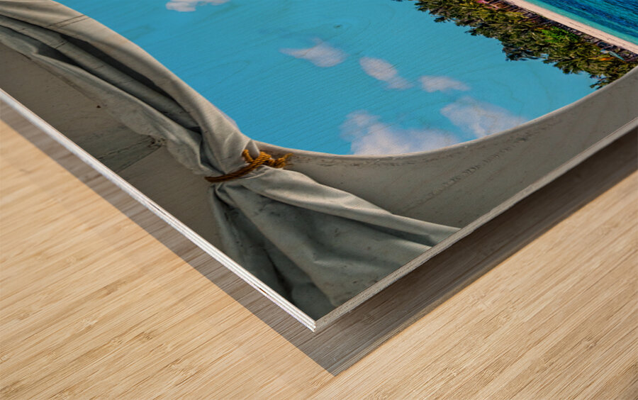 Tropical Island Boat Window View  Impression sur bois