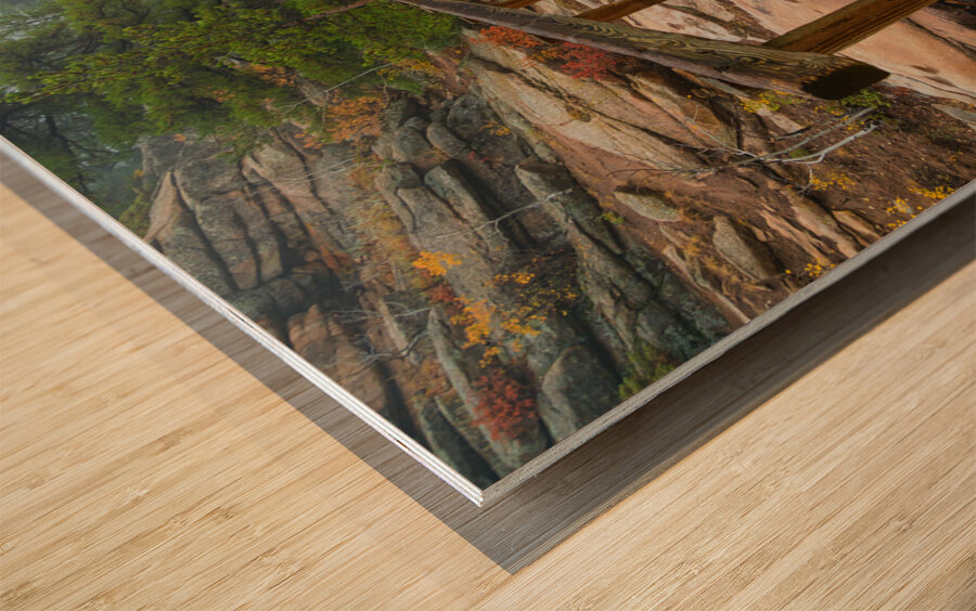 Rustic Wood Hiking Bridge Crossing Impression sur bois